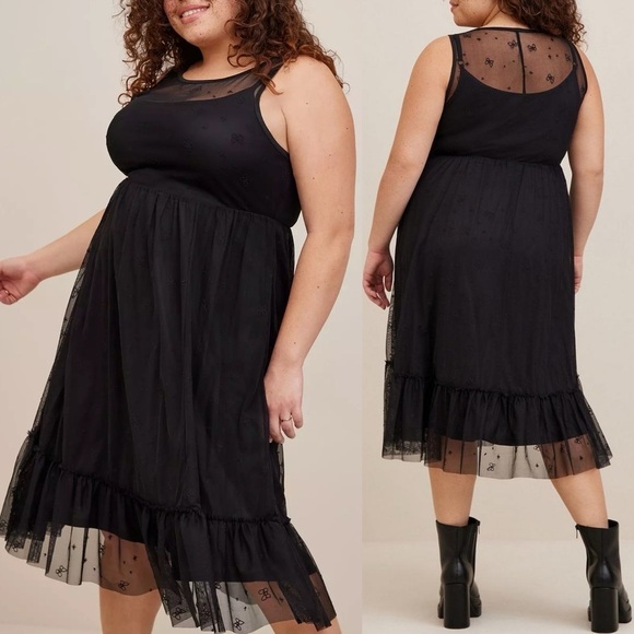 Torrid Disney Minnie Mouse Maxi Sheer Mesh Layering Dress Sz 4 Black - Picture 1 of 7